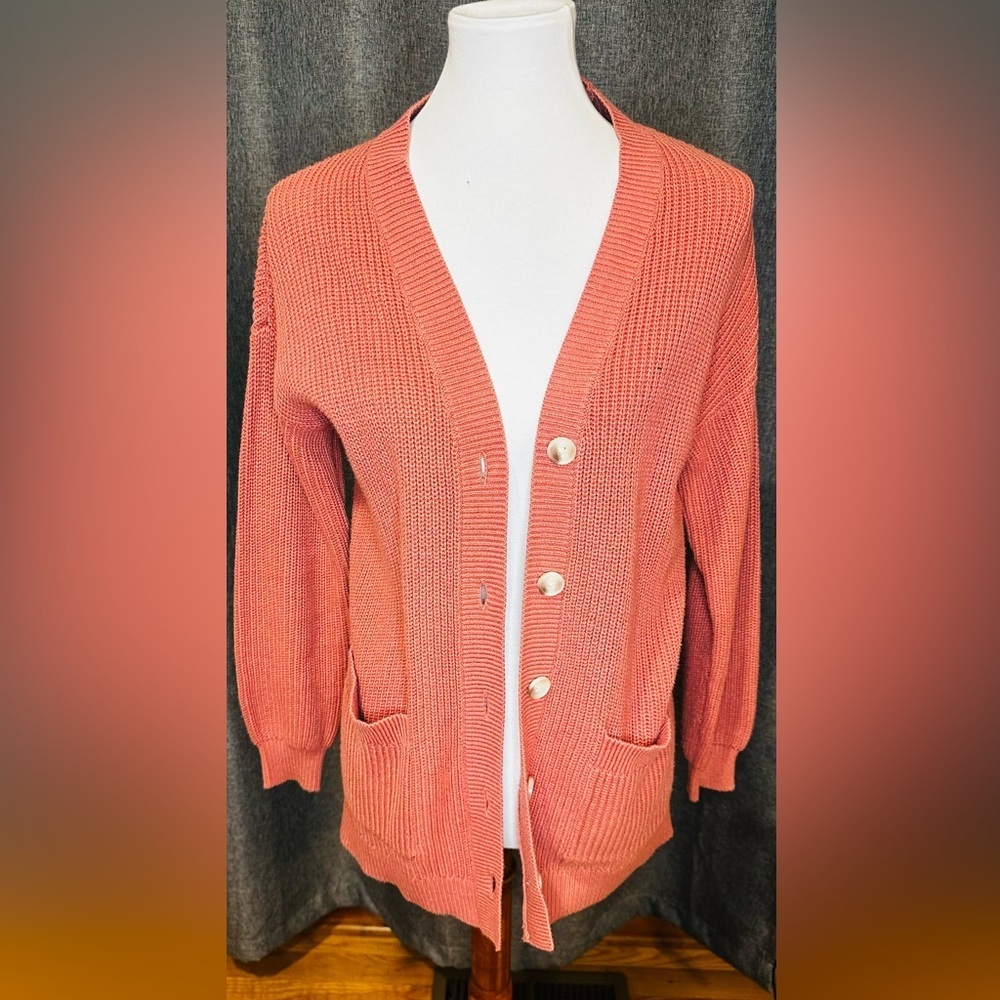 LOFT Petites Coral Button-Front Knit Cardigan Sweater | Size SP - Picture 1 of 11